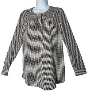 Talbots Blouse Small Black White Houndstooth Long Sleeve Work Top Career Wear